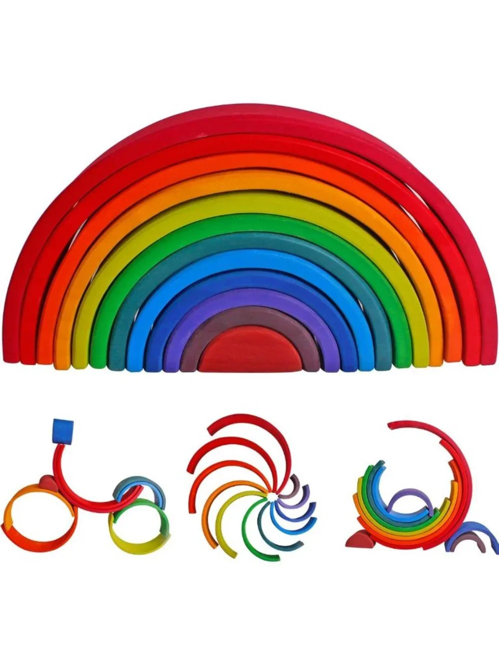 Colorful Wooden Rainbow Stacking Toys Set - 12 Pcs Montessori Learning Blocks
